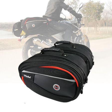 Heavy Duty Motorcycle Saddle Bags - Motorcycle Saddle Bags with Universal Mounting System, Expandable and Waterproof Rain-Cover Included (L Size)